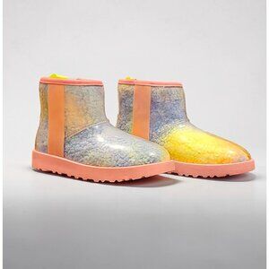 Colorful Gradient Shearling-Lined Waterproof Boots With Transparent Outer Shell